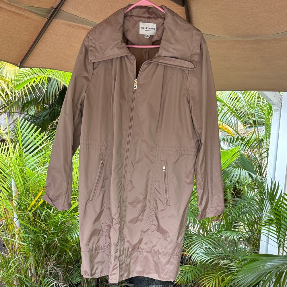 Cole Haan Beige Long Coat with Zippered Pockets